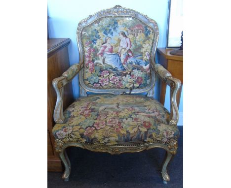 A Very Good Pair of 20th Century Continental Armchairs, with original tapestry upholstery.