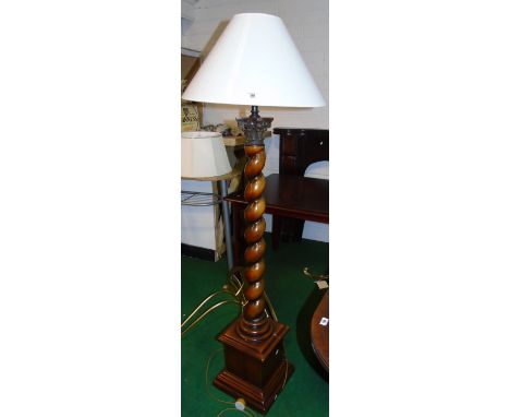 A Modern Mahogany Barley Twist Standard Lamp & Shade.