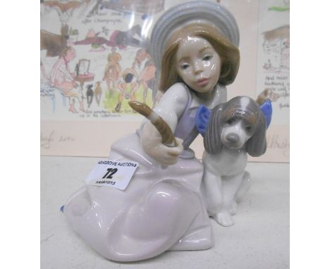 A Lladro Figure of a Girl and a Puppy.