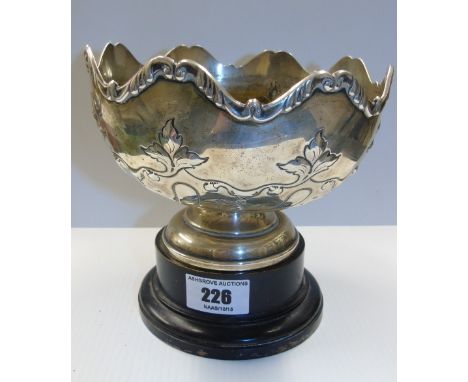 A George V Silver Rose Bowl; Sheffield, Mappin & Webb 1918, on an ebonised stand with an inset Mappin & Webb ivorine plaque, 