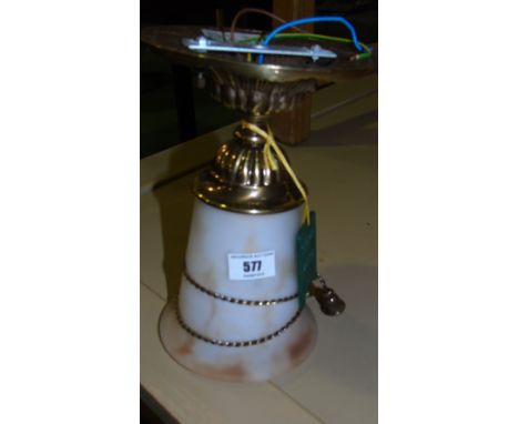 *A Brass 'Cup' Ceiling Light with Spanish Art Glass & Tassel Tie.