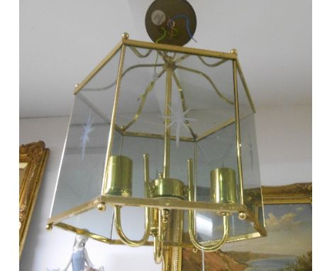 A Modern Brass and Glass Hall Lantern.