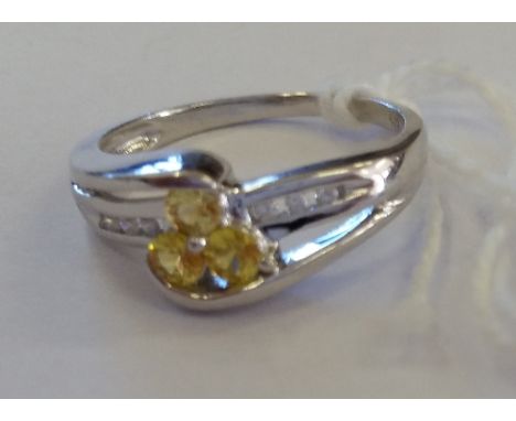 White Gold, Yellow And White Diamond Cluster Ring.