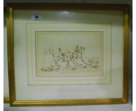 A Very Good Set of Four Etchings after Henry Alken; Fox hunting Death who,whoop, Fox hunting-check, Fox Hunter's toast, Runni