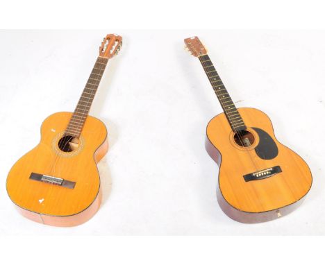 Hohner - A late 20th century circa. 1980s Hohner MW 800 acoustic guitar, alongside another example. The Hohner guitar having 