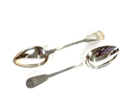A pair of George III Fiddle pattern silver tablespoons, bearing armorial crest, London 1813, maker possibly Paul Storr