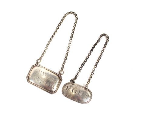 Two Victorian silver decanter labels, "Chateau East Gate", and "Port"