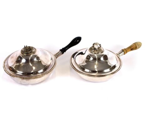 A 19th Century plated chafing dish and cover, the domed lid surmounted by a rock crystal finial with armorial crest and ivory