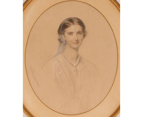 Edmund Havell, portrait of a lady, signed and dated 1864, oval, 50cm x 44cm in extremes