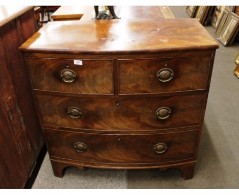 A 19th Century mahogany bow fronted chest, of two short and two long drawers, raised on bracket feet, 90cm wide