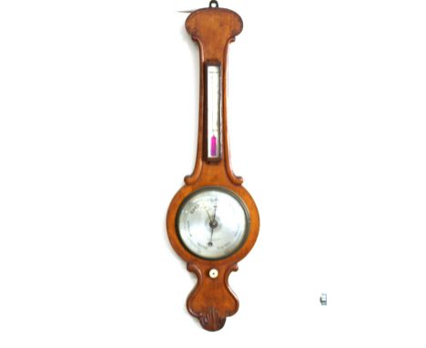 A Victorian light oak cased banjo barometer/thermometer, by Paviour, Peterborough, 94cm