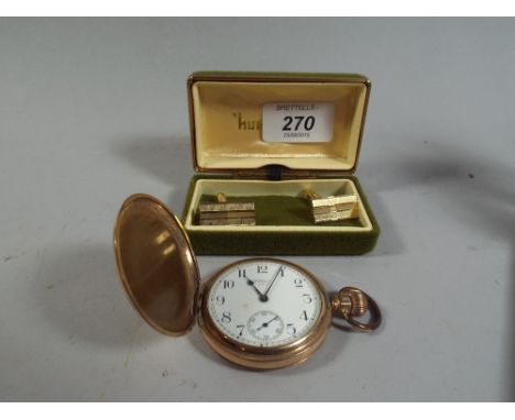 A Gold Plated Hunter Pocket Watch and Pair of Gents Cufflinks