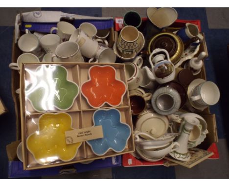 Two Boxes of Ceramic Mugs, Vases, Teapots etc
