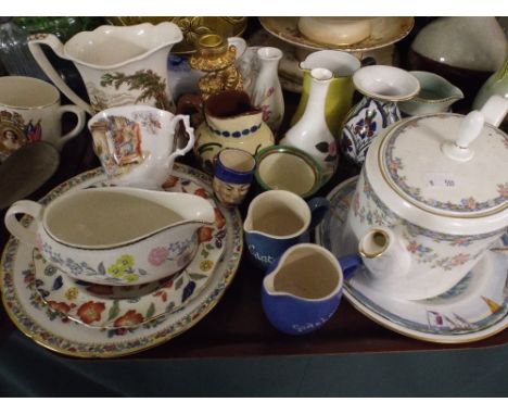 A Tray of Ceramics to Include Coalport Teapot, Worcester Nautical Collection Plate, Torquay Ware, Royal Doulton etc