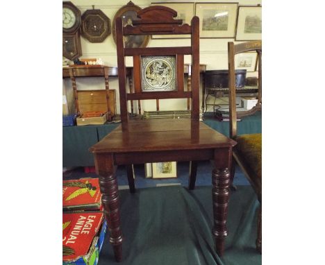 An Edwardian Mahogany Side Chair with Tile Back Depicting Classical Gladiator Scene