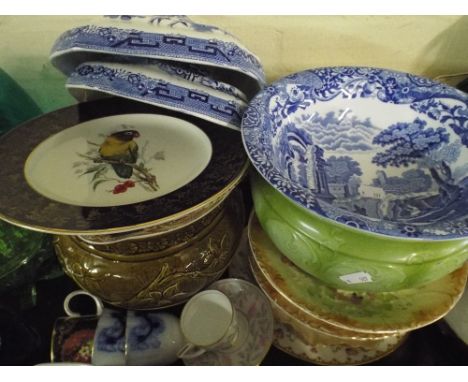 A Tray of Ceramics to Include Copeland Spode Italian Bowl, Decorated Blush Ivory Plates, Jardiniere 