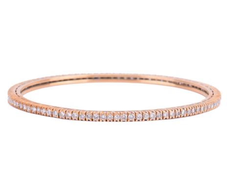 A diamond bangle, set with a continuous row of round brilliant cut diamonds with a total estimated weight of 4.00cts, with an