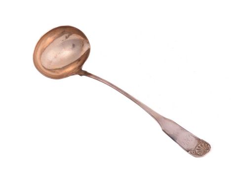 A large George III silver ladle, Robert Gray &amp; Son, Edinburgh 1812, handle with fiddle and shell pattern, engraved with a