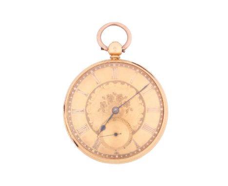 An 18ct gold open-face pocket watch, featuring a jewelled key-wound movement in an 18ct yellow gold case by John Bacon measur