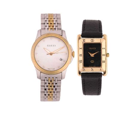 A collection of two Gucci wristwatches comprising a rectangular ref. 4200L gold plated and a 126.5 having mother of pearl dia