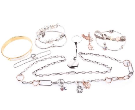 A collection of branded jewellery items from Pandora, Aspinal of London, Thomas Sabo and Links of London; includes three snak
