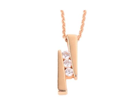 A diamond-set geometrical pendant on a chain, comprising three brilliant-cut diamonds with an estimated total weight of 0.11c
