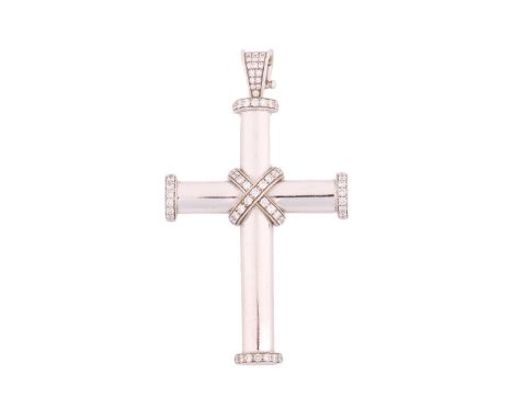 Theo Fennell - a diamond-set cross pendant in 18ct white gold, the tubular cross accentuated with brilliant-cut diamonds on t