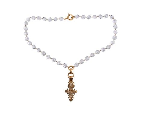 Chanel - a beaded sautoir necklace with cross pendant, from the 1994 Spring collection, comprising an array of colourless Mai