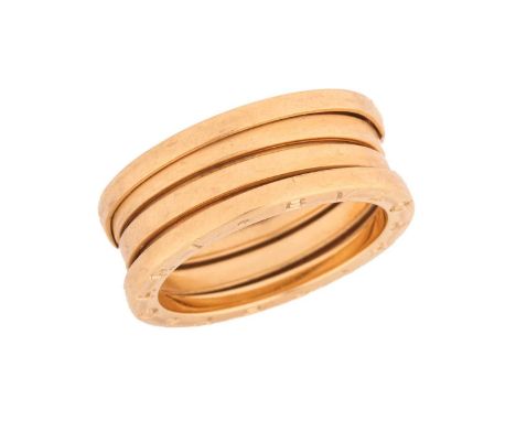 Bulgari - a B.zero1 ring in yellow metal, signed, Italian assay marks 'Au 750', size S½, total weight of item 11.0 grams.