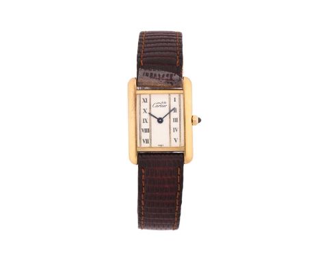 A Must de Cartier Tank Vermeil ladies Quartz wristwatchModel: 366001Serial: 80842Case Material: gilt silverCase diameter: 21m