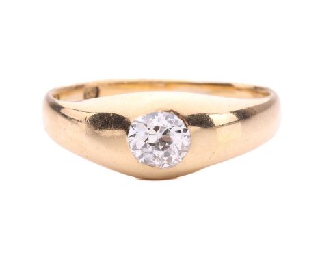 An old-cut diamond gypsy ring, containing a 4.8 x 4.6 x 3.1 mm old-cut diamond, weight estimated at 0.47ct, in protruding mou
