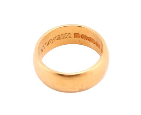 A Bride of Christ wedding band in 22ct gold, polished wide D-section band, interior engraved 'Virgo in aeternum dei 1966', Lo