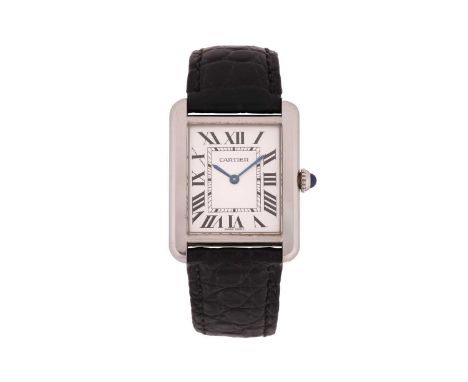 A Cartier Tank Solo ladies Quartz wristwatchModel: 2716Serial: 849078MXCase: stainless steelCase diameter: 24mmDial: white en