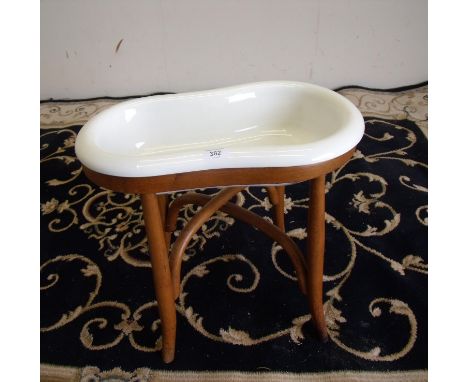 Early-mid 20th C ceramic bidet in Bentwood style stand 
