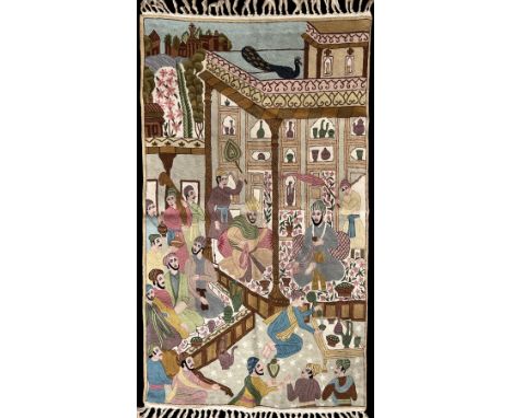 A wonderfully colorful 20th century tapestry depicting a merry gathering with the sultan. It is in very good condition and 89
