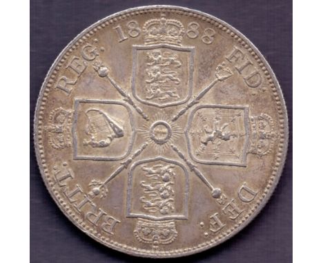 COINS : 1888 Great Britain Silver Double Florin in VF/EF condition, these were nicknamed "Barmaids Grief" as in the dim light