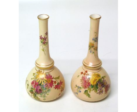 Pair of Royal Worcester ivory ground onion shaped vases Condition reports are not available for our Interiors Sales