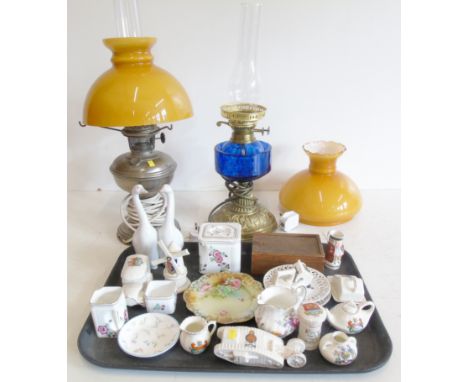 Two converted oil lamps, chess set, caster ware etc. Condition reports are not available for our Interiors Sales