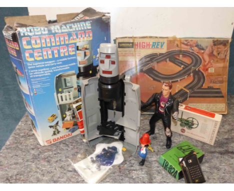 Boxed Lincoln High-Rev slot car set, part command centre robo machine, Airfix steam loco (kit form), gala deluxe 8 radio and 