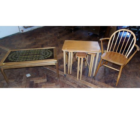 Ercol elbow chair, nest of four tables and tilt top coffee table Condition reports are not available for our Interiors Sales