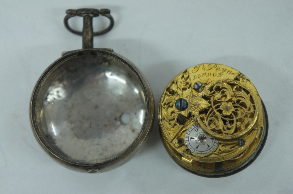 A GIII silver pair cased pocket watch maker J. Payne London with