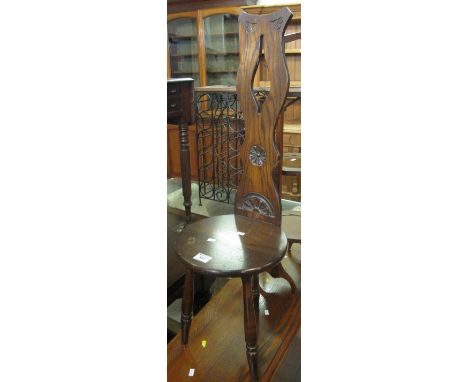 20th Century carved oak spinning chair with circular seat. (B.P. 24% incl. VAT)