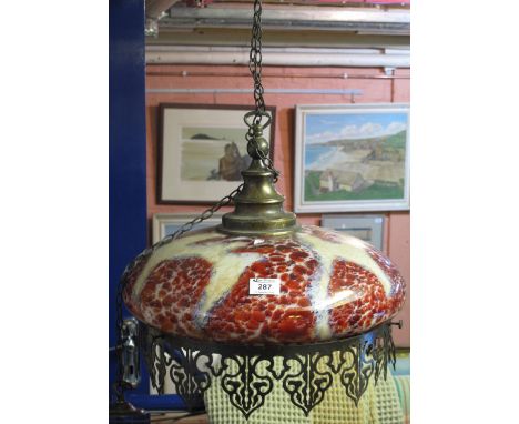 Marble design glass and pierced brass light shade fitting.(B.P. 24% incl. VAT)