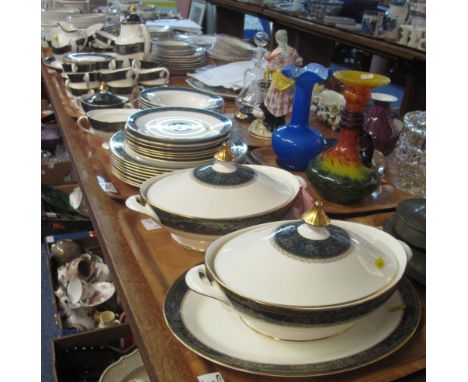 Four trays of Royal Doulton English fine bone china 'Carlyle' pattern, H5018, tea and dinnerware items to include: cups; sauc