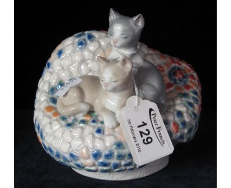 Lladro ceramic study of two cats on mosaic 'Modernism', impressed no. 6664 to base.(B.P. 24% incl. VAT)