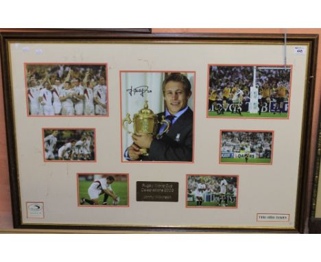 Rugby World Cup celebrations 2001 a group of photographs of the England team, together with a main signed portrait photograph