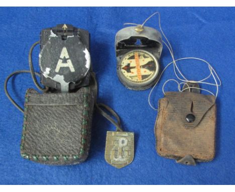 German Bezard patent marching compass marked: DRP-157329, in leather pouch, together with a British CXN plastic and metal mar