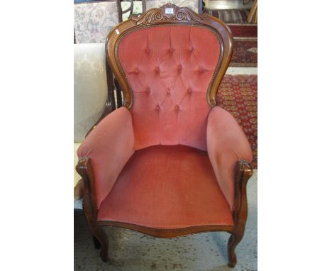 Victorian style mahogany upholstered, show frame, button back armchair.(B.P. 24% incl. VAT)