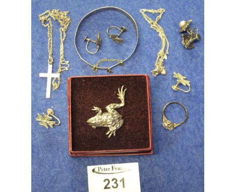 Collection of assorted silver items to include: bangle; chain; cruciform earrings and dress ring.(B.P. 24% incl. VAT)