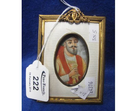 Mughal School, portrait miniature, 'Sha Mohamed of Hindoostan' painted on ivory, in later gilt metal frame.(B.P. 24% incl. VA